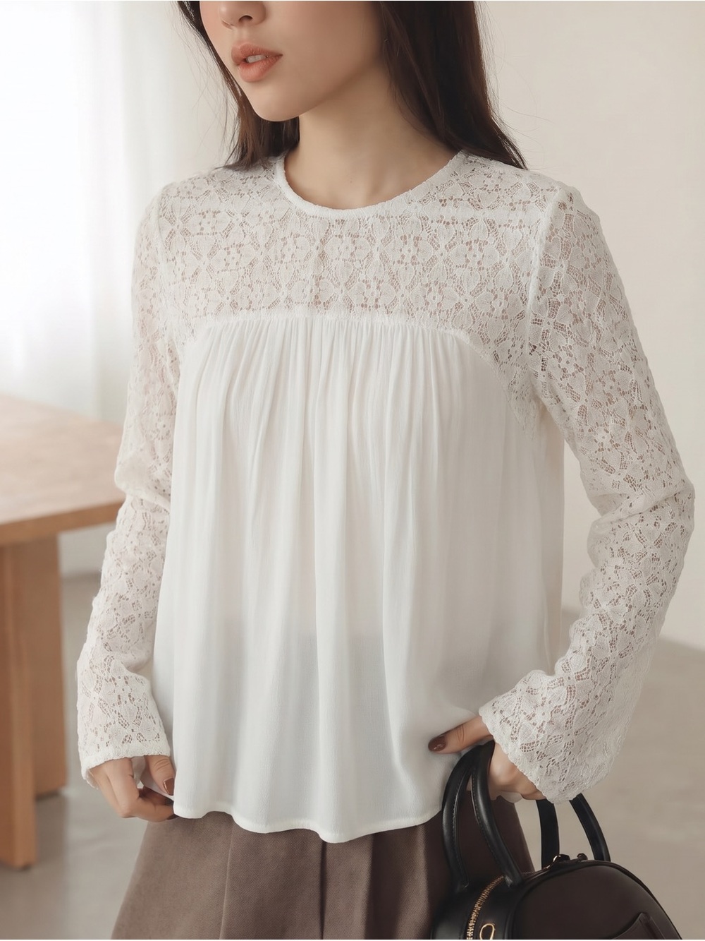 Vintage Zara TRF White Lace Babydoll Blouse Boho Romantic top Size M